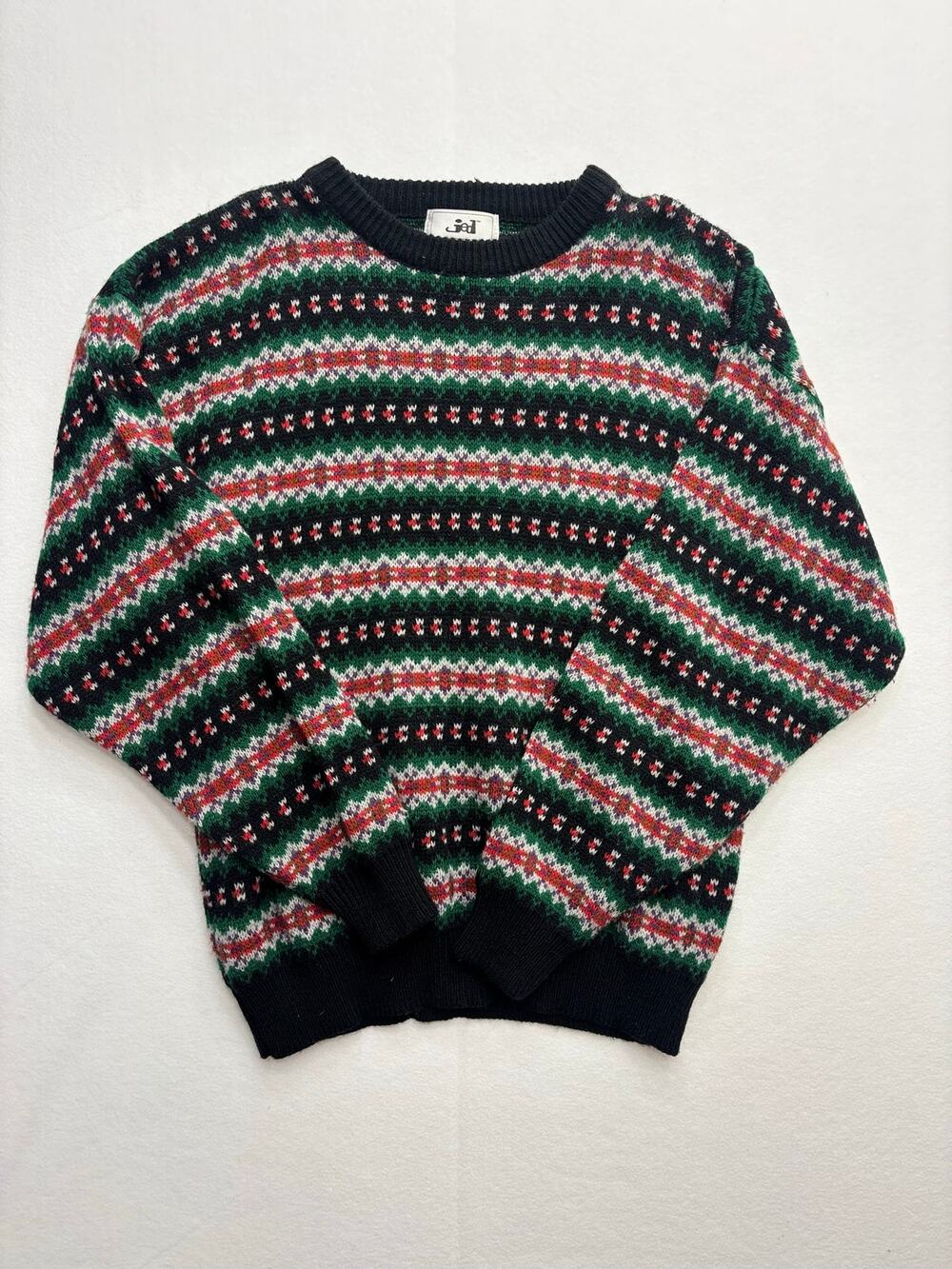 Vintage 90s JAL Striped Knit Sweater Mens M Fair Isle Grandpa Crewneck C10